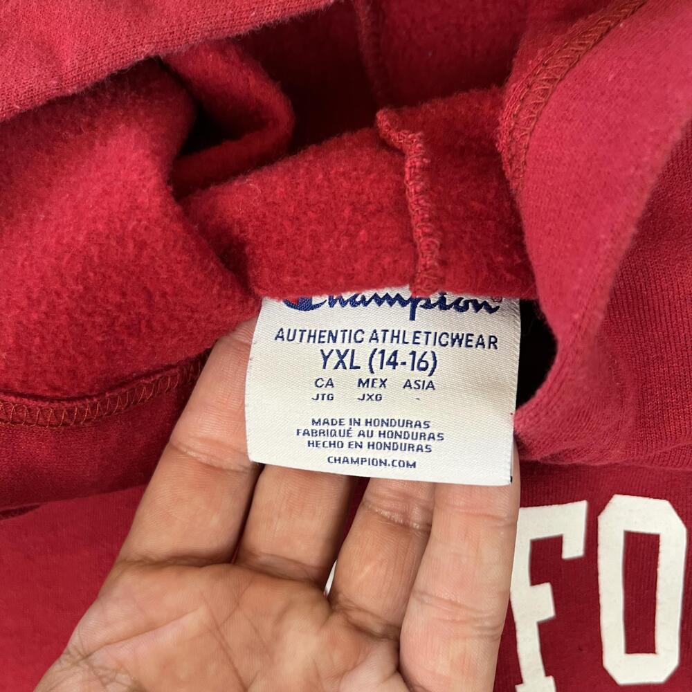 Vintage Stanford Cardinal Hoodie Pullover Sweatshirt Boys Size XL Red Champion - Picture 5 of 10